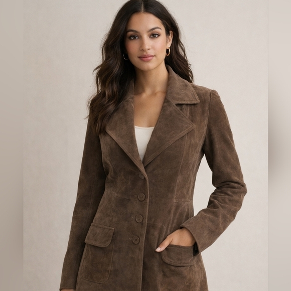 Vintage Jackets & Blazers - Vintage Y2K RUE 21 100% Genuine Leatger Suede Tailored Jacket. Brown.Size SM